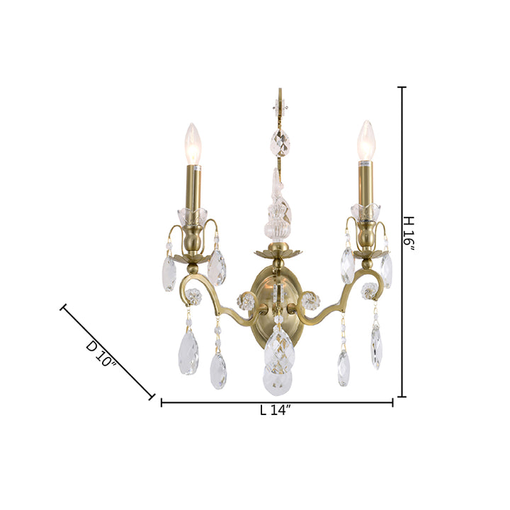 Two Light Wall Sconce with Clear Hanging Crystals by Bethel - view 4