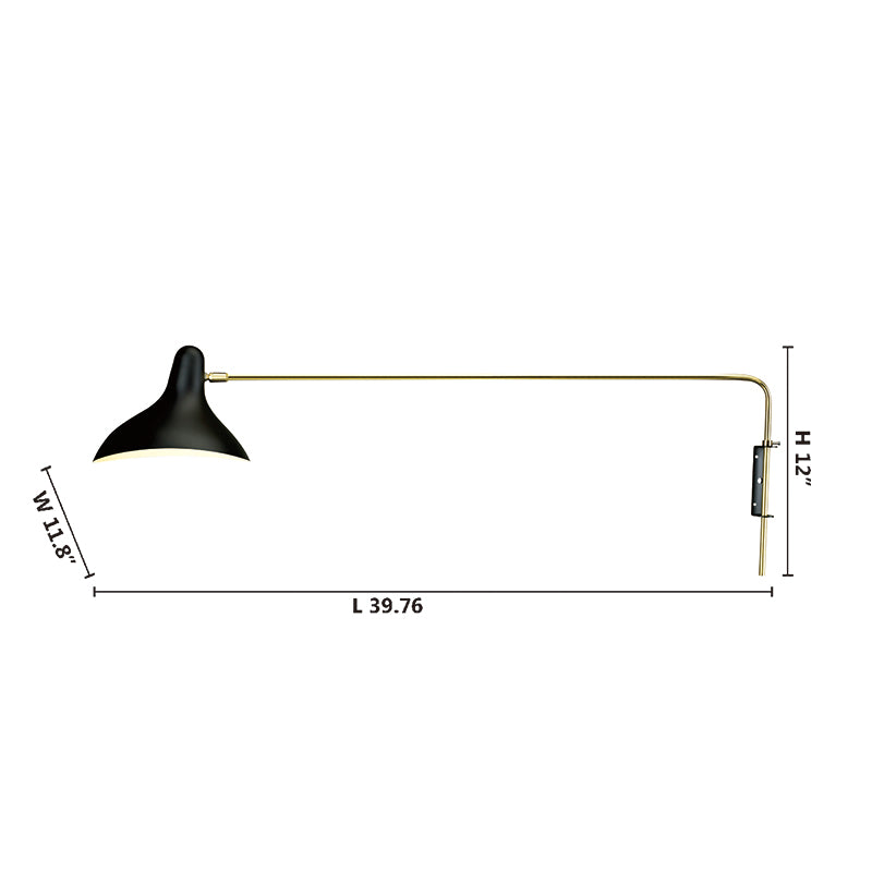 Black Aluminium Shade Wall Light with Brass Frame and Steel Wall Plate by Bethel - view 3