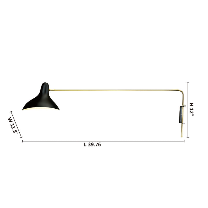 Black Aluminium Shade Wall Light with Brass Frame and Steel Wall Plate by Bethel - view 3
