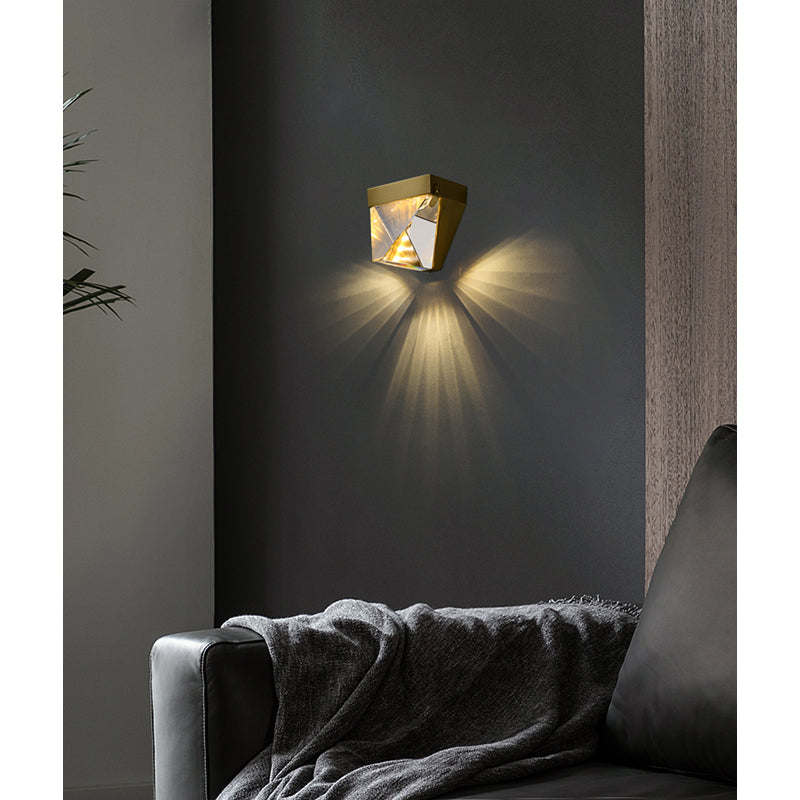 Clear Triangular Crystal Wall Sconce with Brass Iron Frame by Bethel - view 5