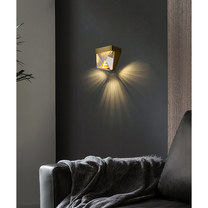 Clear Triangular Crystal Wall Sconce with Brass Iron Frame by Bethel - view 5