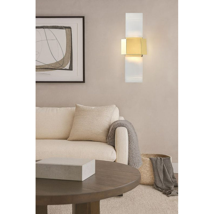 Gold Stainless Steel Frame LED Wall Sconce with Clear Crystal Blocks Upwards/downwards by Bethel - view 6