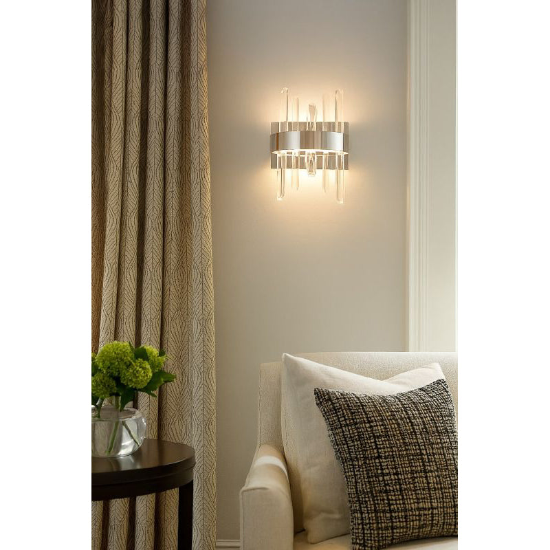 Stainless Steel Frame LED Wall Sconce with Clear Crystals by Bethel - view 6