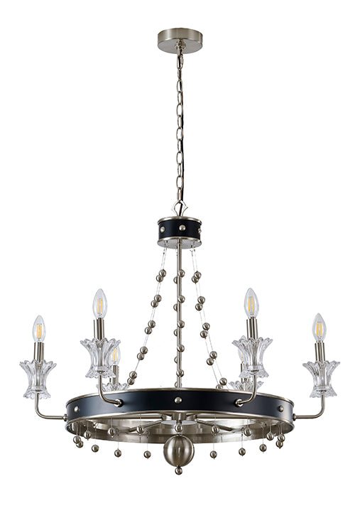 Black Satin Nickel Glass Chandelier by Bethel - view 2