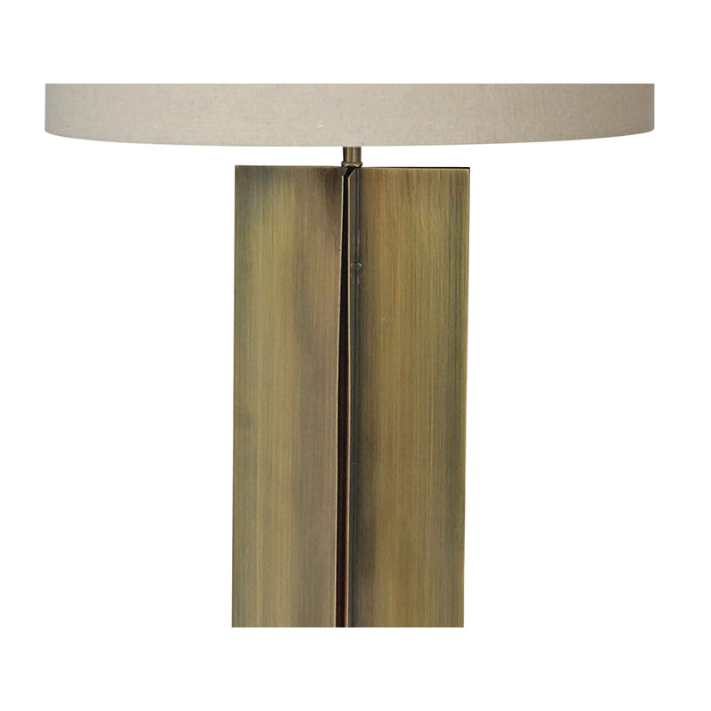 Antique Brass Metal Frame Table Lamp with Beige Linen Drum Shade by Bethel - view 2