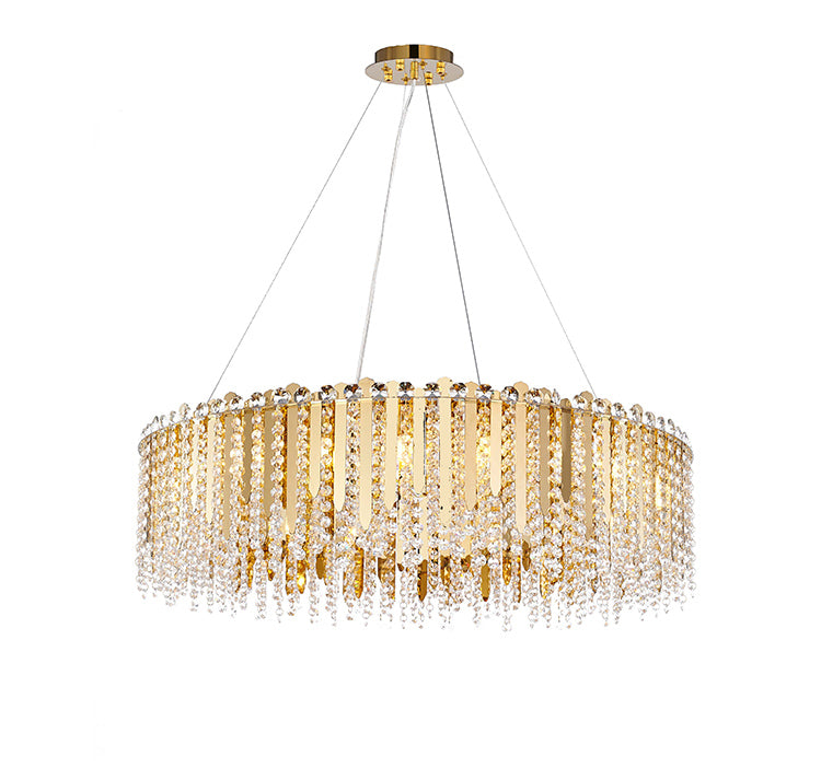 Stainless Steel Chandelier with Clear Hanging Crystal Beads, 32", by Bethel