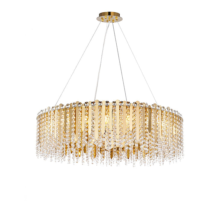 Stainless Steel Chandelier with Clear Hanging Crystal Beads, 32", by Bethel