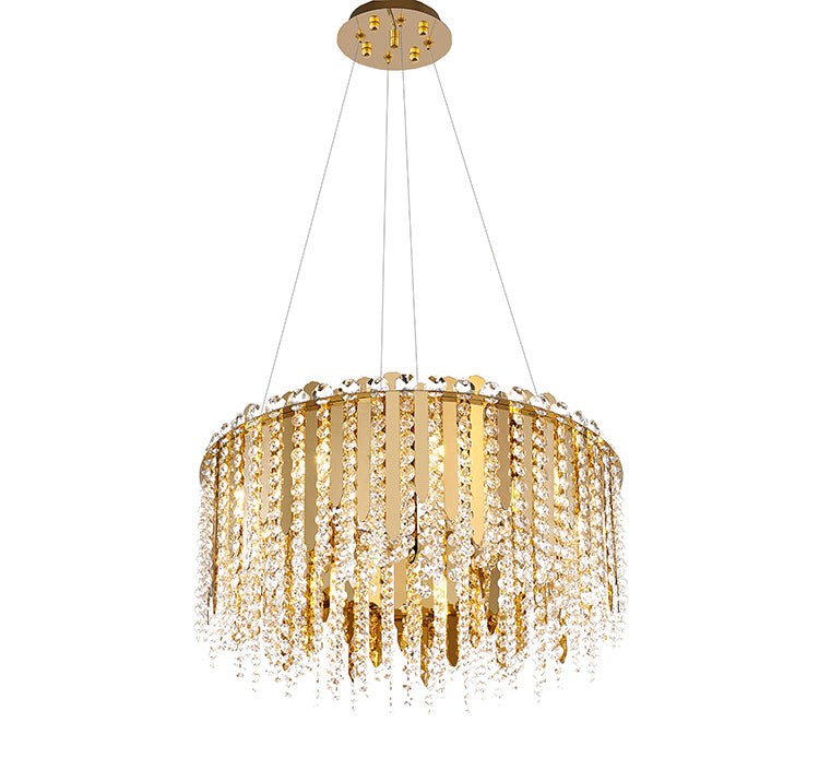 Stainless Steel Chandelier with Clear Hanging Crystal Beads, 20", by Bethel