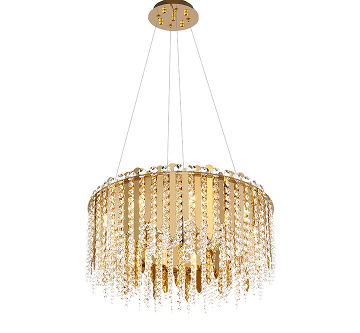 Stainless Steel Chandelier with Clear Hanging Crystal Beads, 20", by Bethel