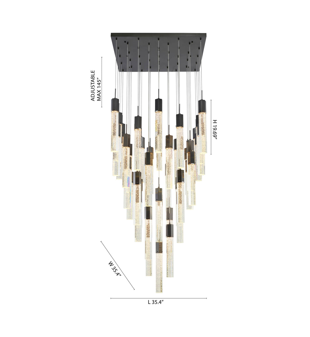 Metal Flushed Chandelier with Clear Hexagon Bubble Crystal Hanging Pendants by Bethel - view 4