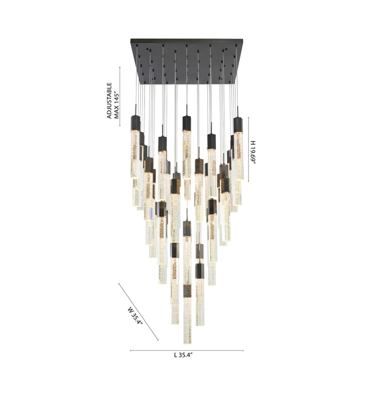 Metal Flushed Chandelier with Clear Hexagon Bubble Crystal Hanging Pendants by Bethel - view 4