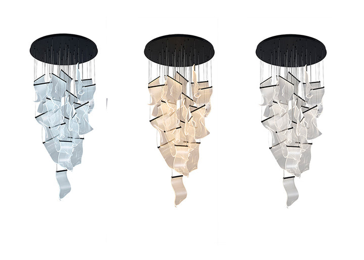 Flushed Chandelier with Acrylic Crumbled Sheet Hanging Pendants in Satin Black by Bethel