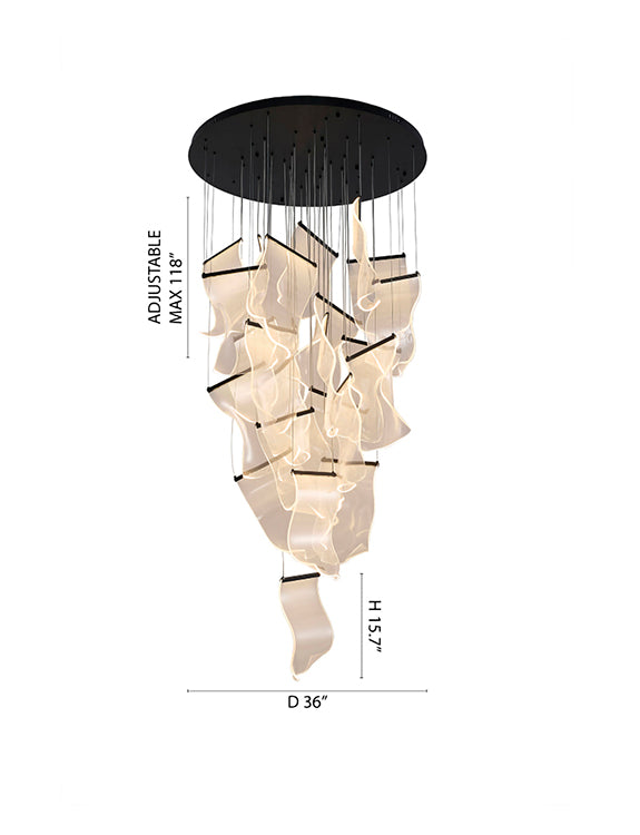 Flushed Chandelier with Acrylic Crumbled Sheet Hanging Pendants by Bethel - view 62
