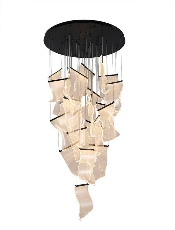 Flushed Chandelier with Acrylic Crumbled Sheet Hanging Pendants by Bethel - view 63