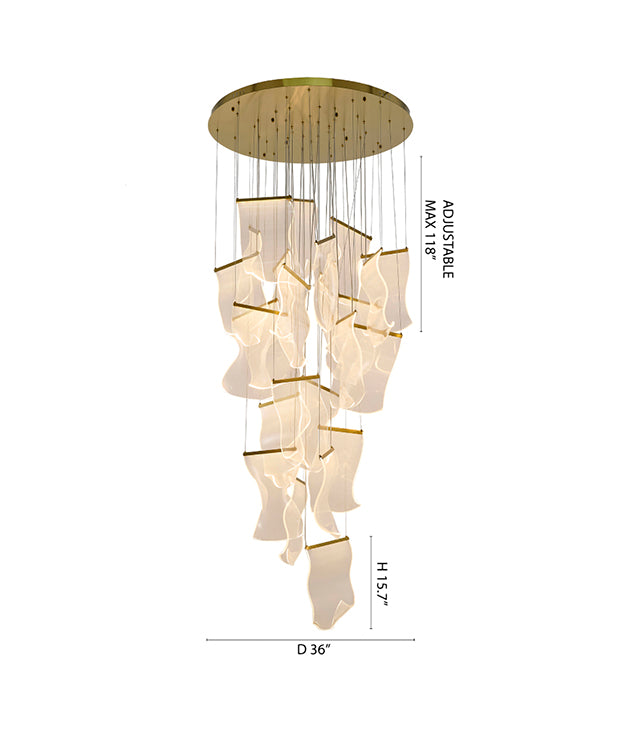 Flushed Chandelier with Acrylic Crumbled Sheet Hanging Pendants by Bethel - view 56