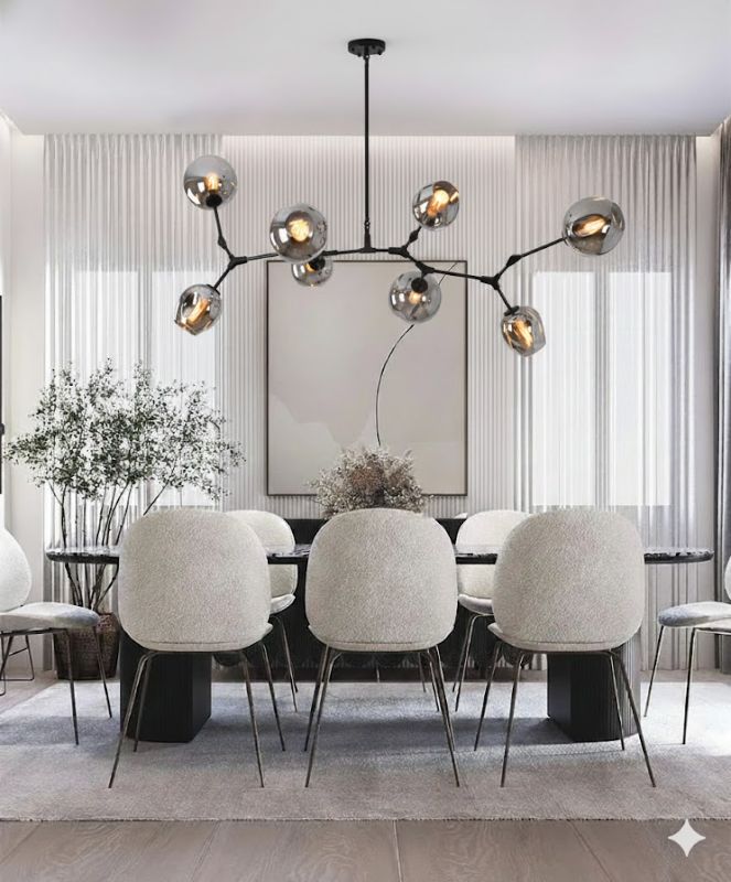 Frame Ceiling Fixture with Dented Glass Shades Arms Are