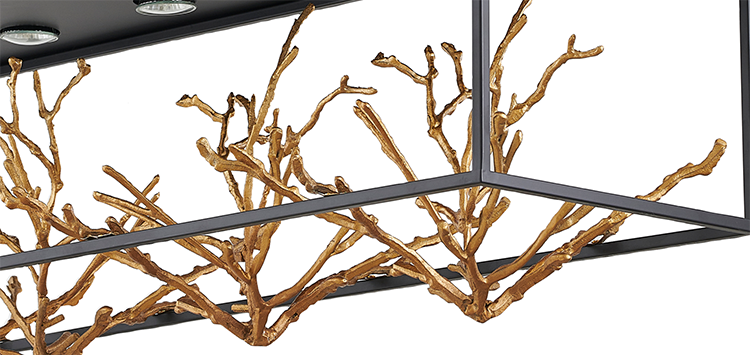 Matte Black Rectangular Frame Chandelier with Gold Branch Accent by Bethel - view 5