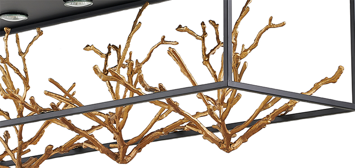 Matte Black Rectangular Frame Chandelier with Gold Branch Accent by Bethel - view 5
