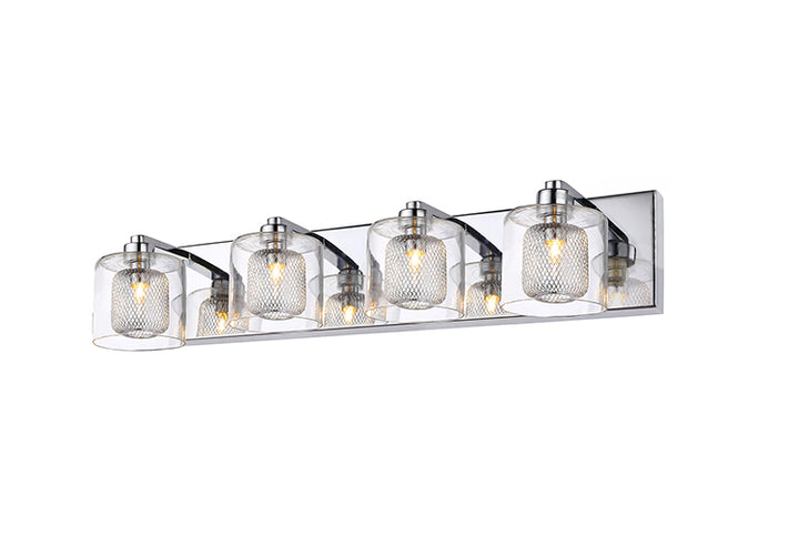 Bathroom Vanity Light with Glass Shades, Mesh Metal Covers, and Chrome Hardware by Bethel
