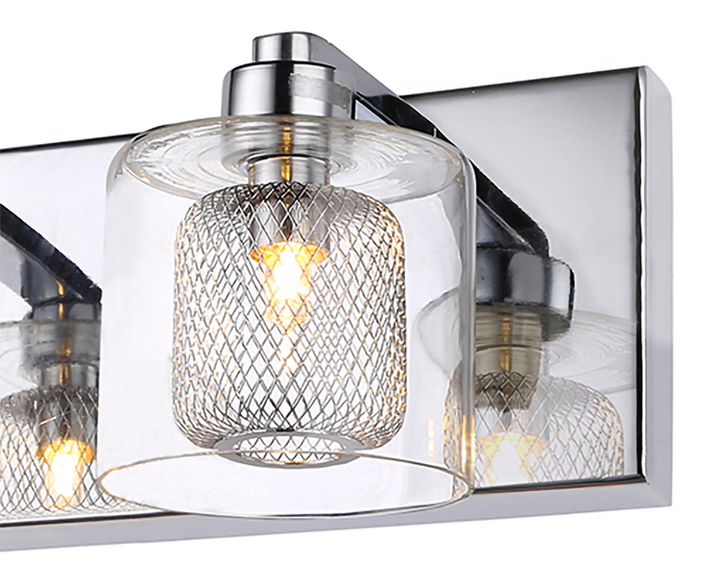 Bathroom Vanity Light with Glass Shades, Mesh Metal Covers, and Chrome Hardware by Bethel - view 2