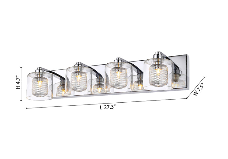 Bathroom Vanity Light with Glass Shades, Mesh Metal Covers, and Chrome Hardware by Bethel - view 3