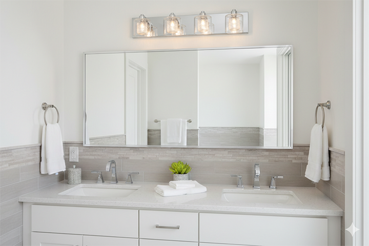 Bathroom Vanity Light with Glass Shades, Mesh Metal Covers, and Chrome Hardware by Bethel - view 4