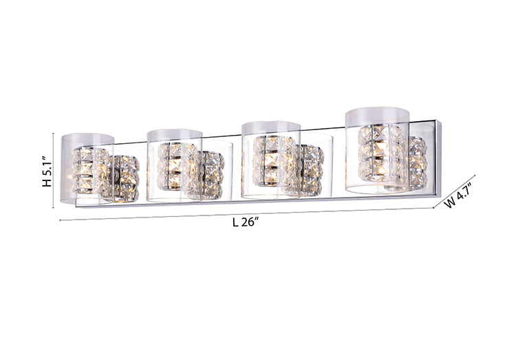 Chrome Framed Bathroom Vanity Light with Clear Glass &amp; Crystal Shades