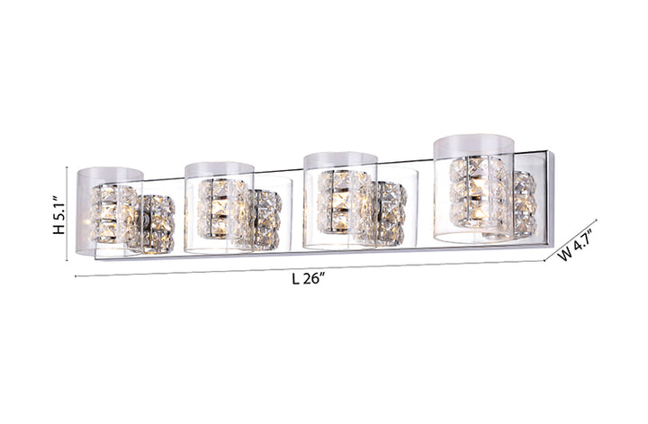 Chrome Framed Bathroom Vanity Light with Clear Glass &amp; Crystal Shades