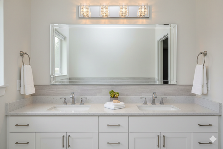 Chrome Framed Bathroom Vanity Light with Clear Glass &amp; Crystal Shades