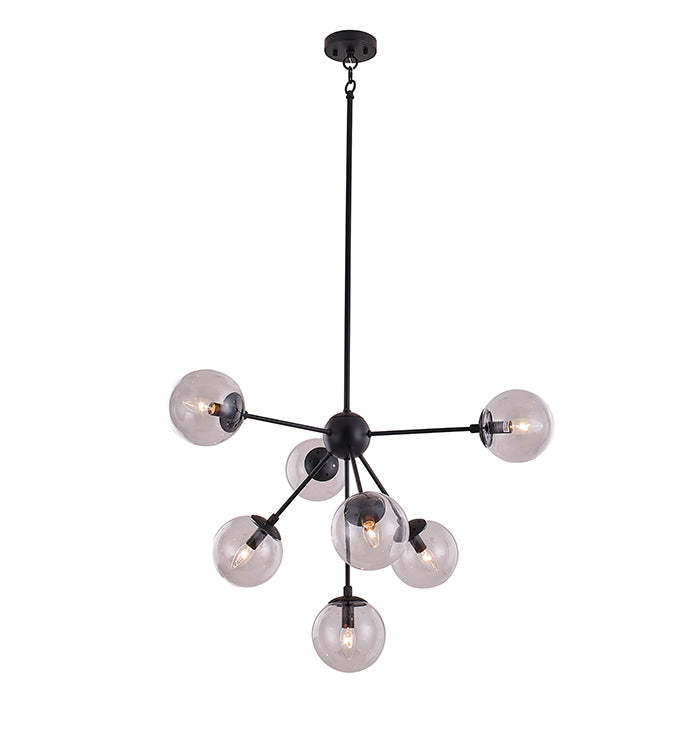 Black Metal Frame Ceiling Fixture with Clear Glass Globe Shades by Bethel