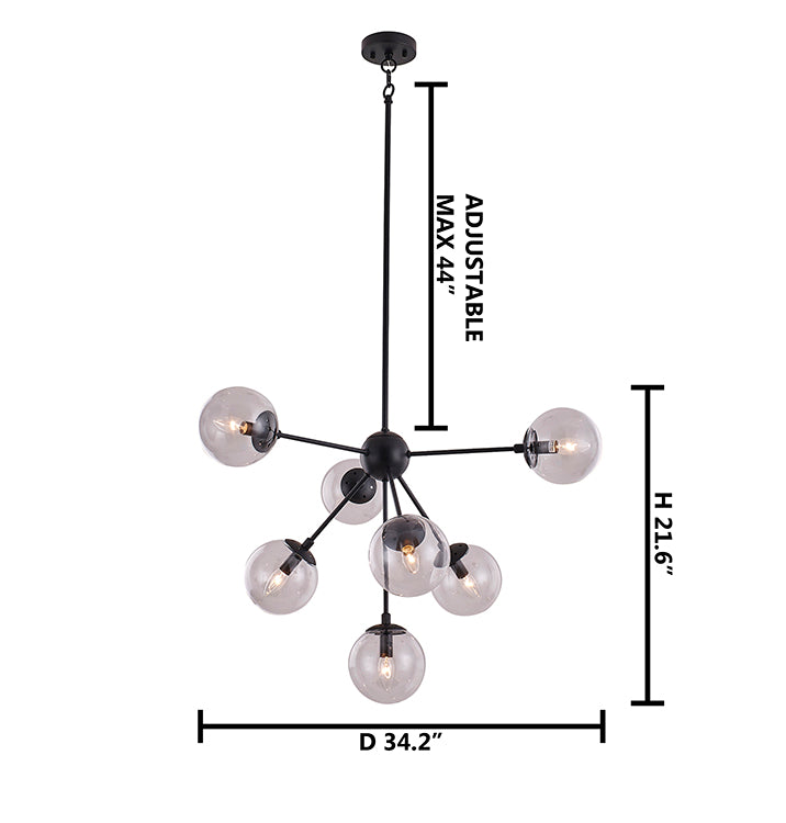 Black Metal Frame Ceiling Fixture with Clear Glass Globe Shades by Bethel - view 2