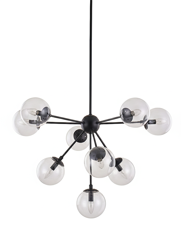 Black Metal Frame Ceiling Fixture with Clear Glass Globe Shades by Bethel - view 3