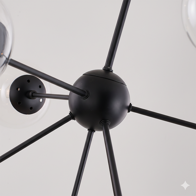 Black Metal Frame Ceiling Fixture with Clear Glass Globe Shades by Bethel - view 5