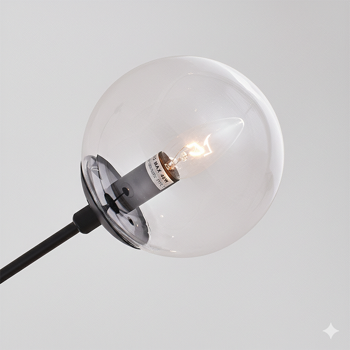 Black Metal Frame Ceiling Fixture with Clear Glass Globe Shades by Bethel - view 6