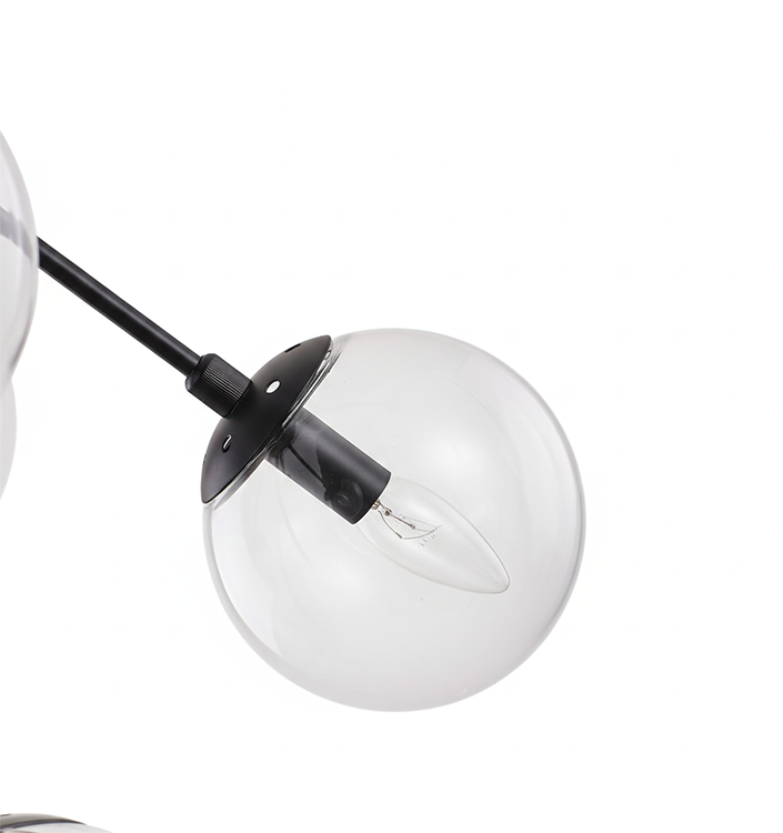 Black Metal Frame Ceiling Fixture with Clear Glass Globe Shades by Bethel - view 7