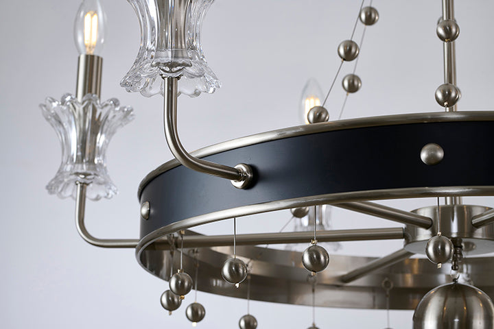 Black Satin Nickel Glass Chandelier by Bethel - view 3