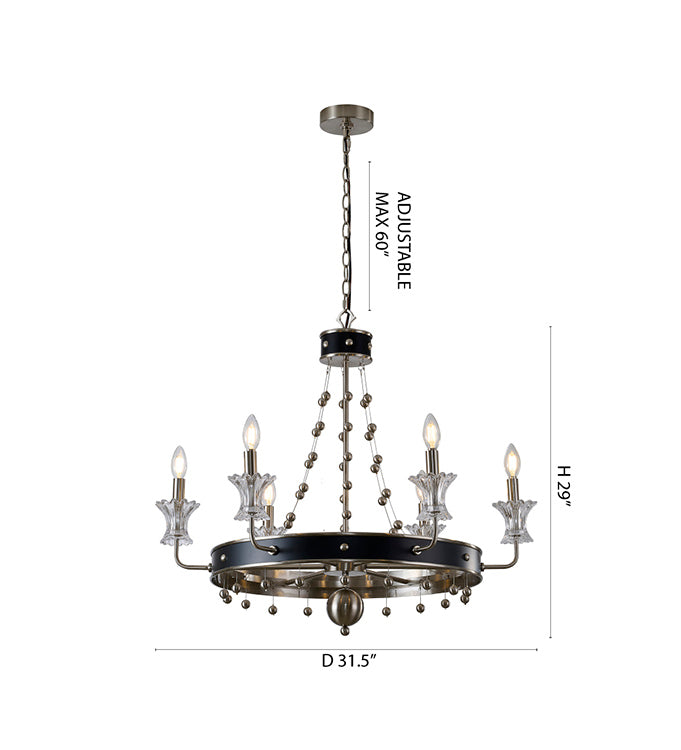 Black Satin Nickel Glass Chandelier by Bethel - view 5