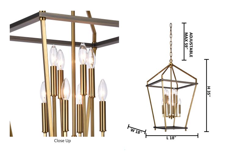 Two Tier Antique Brass and Grey Metal Frame Lantern Ceiling Fixture by Bethel - view 6