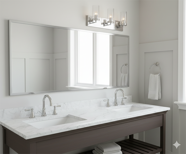 Three Light Chrome Frame Wall Sconce with Clear Glass Cylinder Shades by Bethel - view 5