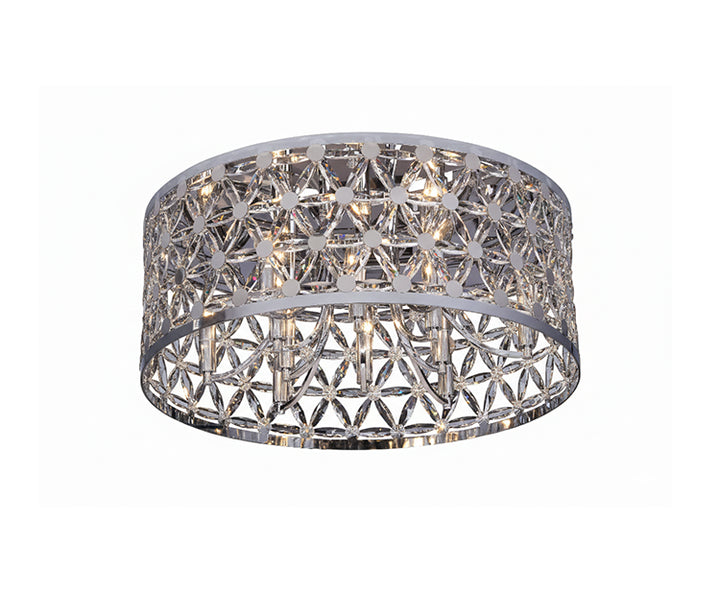 Chrome Frame Flush Mount with Clear Crystal Star Shaped Detailing by Bethel