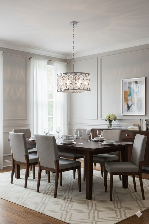 Frame Drum Chandelier with Star Clear Crystal Detailing by Bethel - view 5