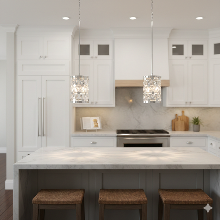Frame Single Pendant Light with Clear Crystal Star Shaped Detailing by Bethel - view 5