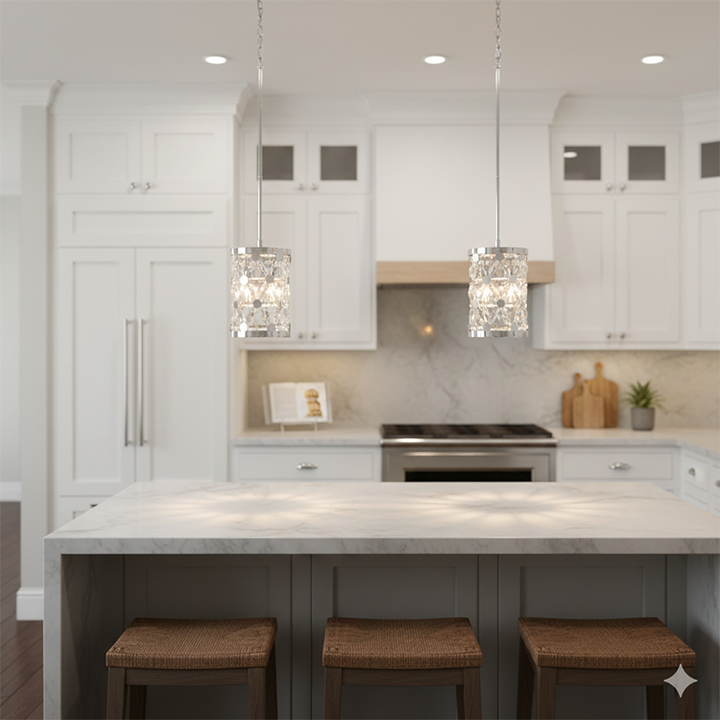 Frame Single Pendant Light with Clear Crystal Star Shaped Detailing by Bethel - view 5