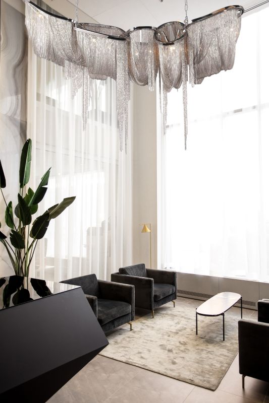 Shiny Chrome Metal Frame Chandelier with Hanging Iron Chains by Bethel - view 3
