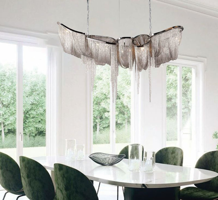 Shiny Chrome Metal Frame Chandelier with Hanging Iron Chains by Bethel - view 4
