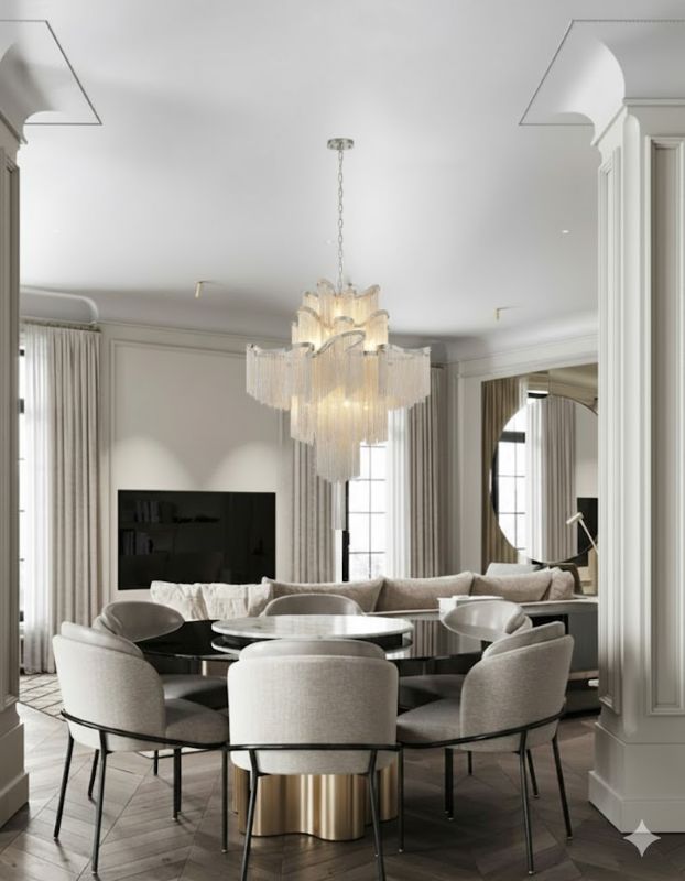 Chrome Metal Frame Chandelier with Silver Aluminium Hanging Chains by Bethel - view 4