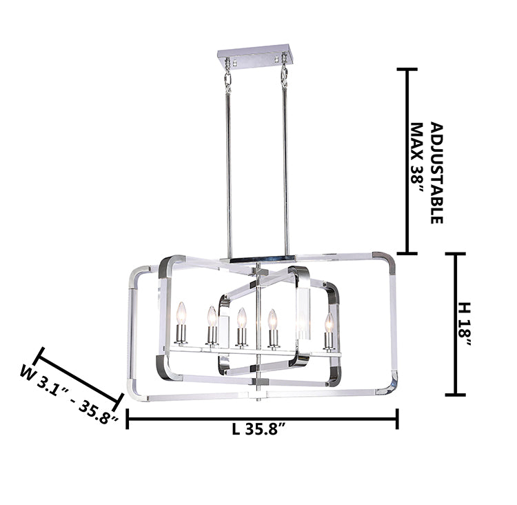 Metal Frame Rectangular Shaped Ceiling Fixture with Clear Acrylic Arms Arms