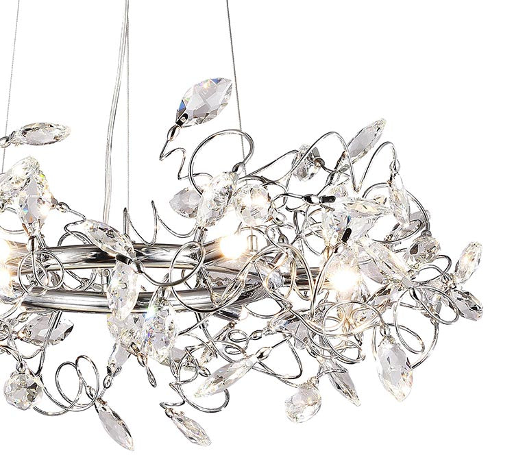 Round Chrome Frame Branch Chandelier with Clear Crystals by Bethel - view 4