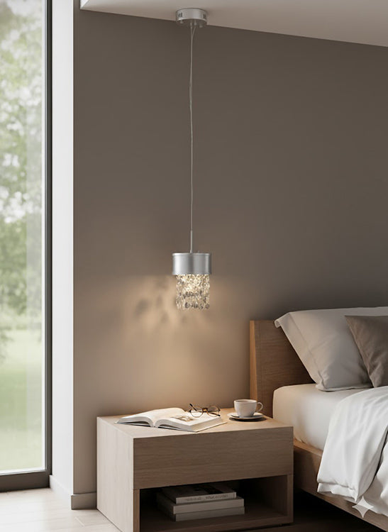 Leaf Framed Pendant Light with Clear &amp; Champagne Hanging Crystals
