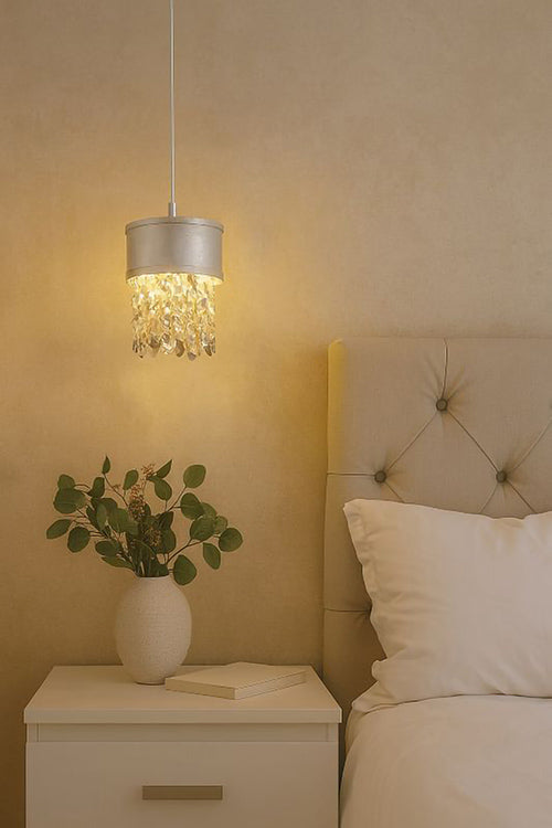 Leaf Framed Pendant Light with Clear &amp; Champagne Hanging Crystals